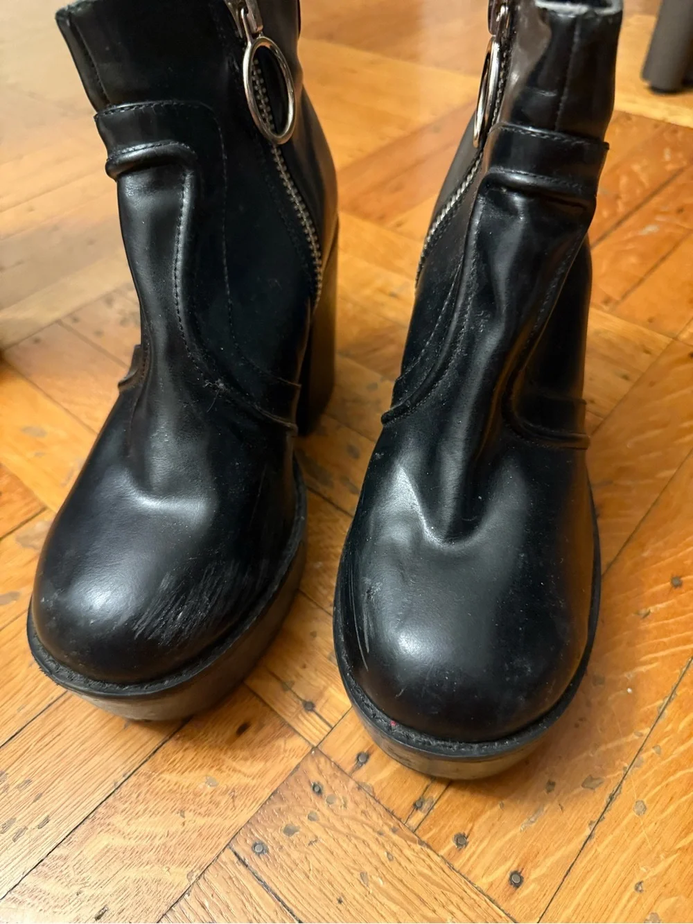 Current Mood Black Platform Block Heel Ankle Boots with Ring Zipper